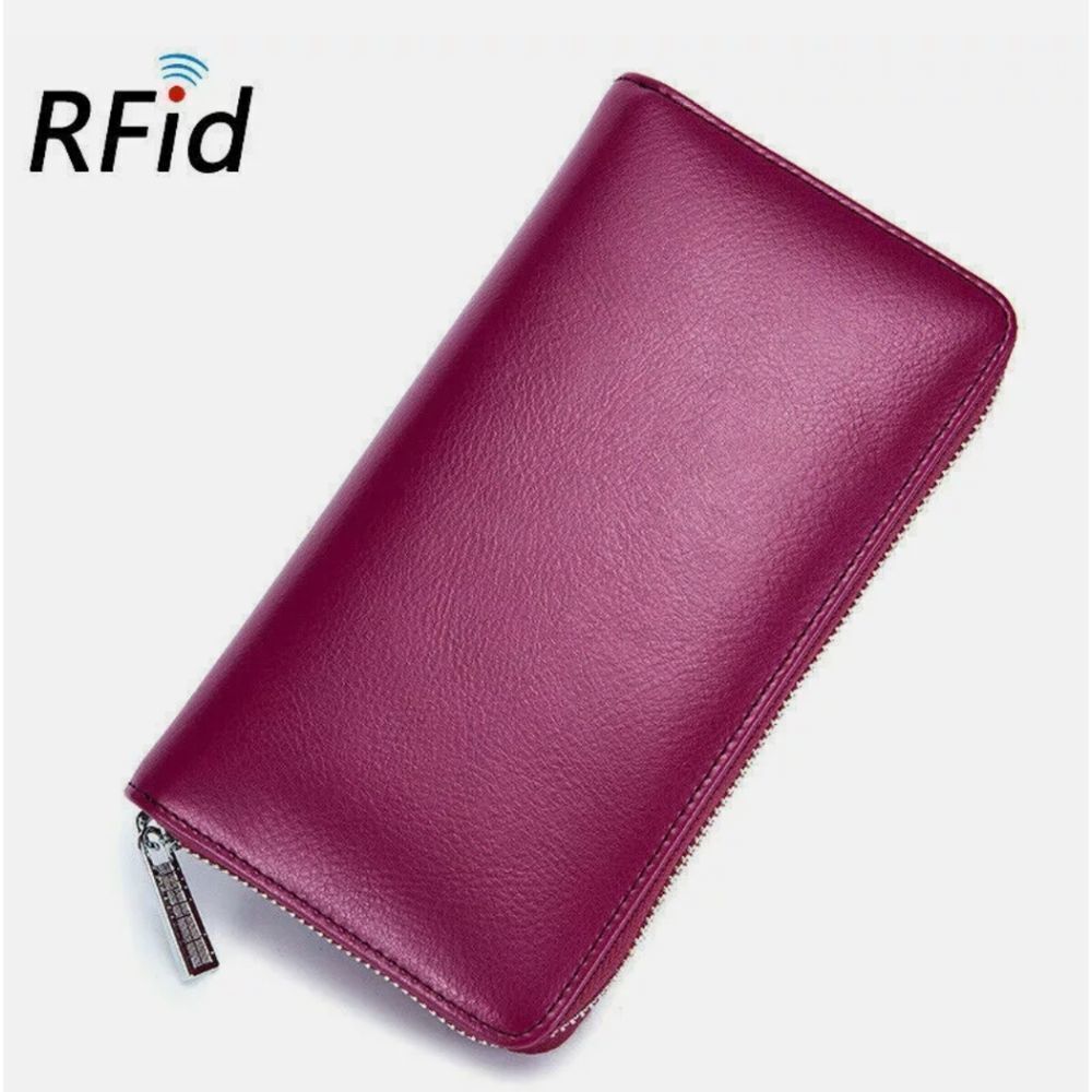 36 Slots Women RFID Blocking Card Holder Leather Zipper Organizer Wallet (Rose)